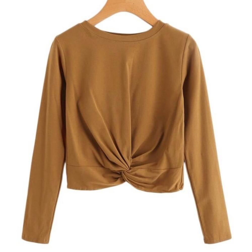 MAGASCHONI • Fall Rust Long Sleeve Crop Knot Front Top